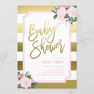 Invitation Floral Gold Faux Foil   Baby shower