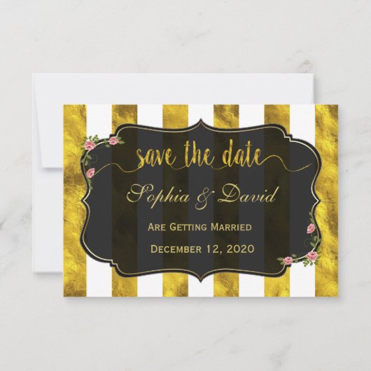 Invitation Floral Gold Foil Grille Mariage Enregistrer La Dat (Dos)