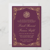 Invitation Floral Gold Frame Plum islamique musulman Mariage (Devant)