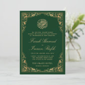 Invitation Floral Gold Frame Vert islamique musulman Mariage (Debout devant)