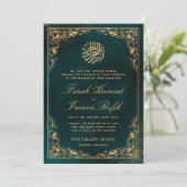 Invitation Floral Gold Frame Vert islamique musulman Mariage (Debout devant)
