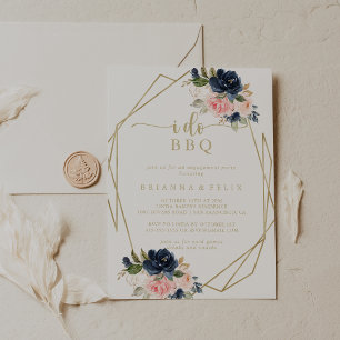 Invitation Floral Gold Géométrique I Do BBQ Engagement Party