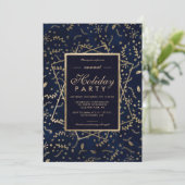 Invitation Floral Gold marine bleu hiver vacances d'entrepris (Debout devant)