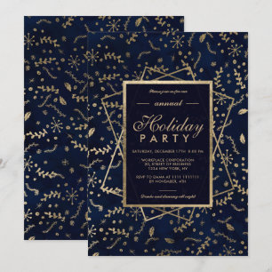 Invitation Floral Gold marine bleu hiver vacances d'entrepris