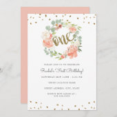 Invitation Floral Gold One Wreath Premier anniversaire (Devant / Derrière)