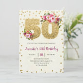 Invitation Floral & Gold Parties scintillant 50e anniversaire (Debout devant)
