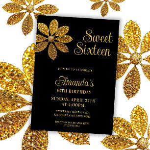 Invitation Floral Gold Parties scintillant Flower Sweet 16 An