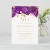 Invitation Floral Gold Purple Rose 90e anniversaire (Debout devant)