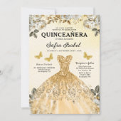 Invitation Floral Gold QR Code Princess Quinceanera (Devant)