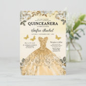 Invitation Floral Gold QR Code Princess Quinceanera (Debout devant)