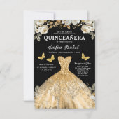 Invitation Floral Gold QR Code Princess Quinceanera (Devant)