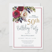 Invitation Floral Gold Red Surprise 50e fête d'anniversaire (Devant)