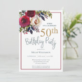 Invitation Floral Gold Red Surprise 50e fête d'anniversaire (Debout devant)