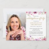 Invitation Floral Gold Script Célébration des funérailles de  (Devant)