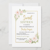 Invitation Floral Gold Script Sweet Sixteen Birthday  (Devant)