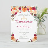 Invitation Floral Gold Tiara Quinceanera (Debout devant)