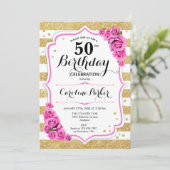 Invitation Floral Gold White Pink Photo 50e anniversaire (Debout devant)