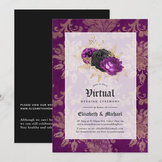 Invitation Floral Gothique en ligne Mariage virtuel (Devant / Derrière)