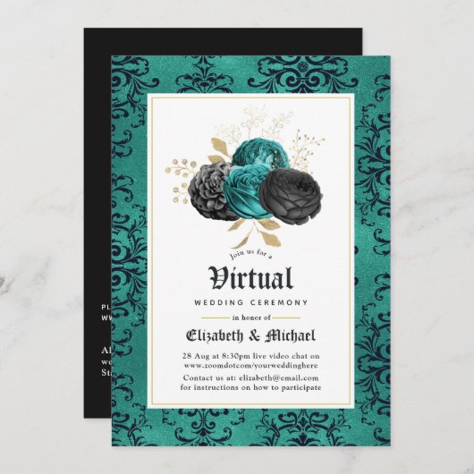 Invitation Floral Gothique en ligne Mariage virtuel (Devant / Derrière)