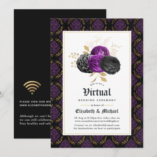 Invitation Floral Gothique en ligne Mariage virtuel (Devant / Derrière)