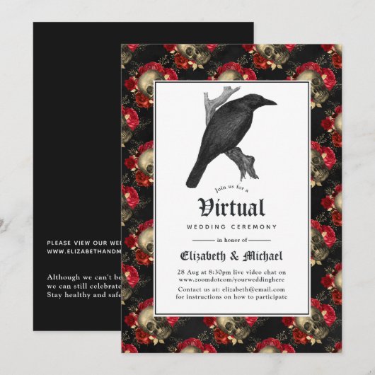 Invitation Floral Gothique en ligne Mariage virtuel (Devant / Derrière)