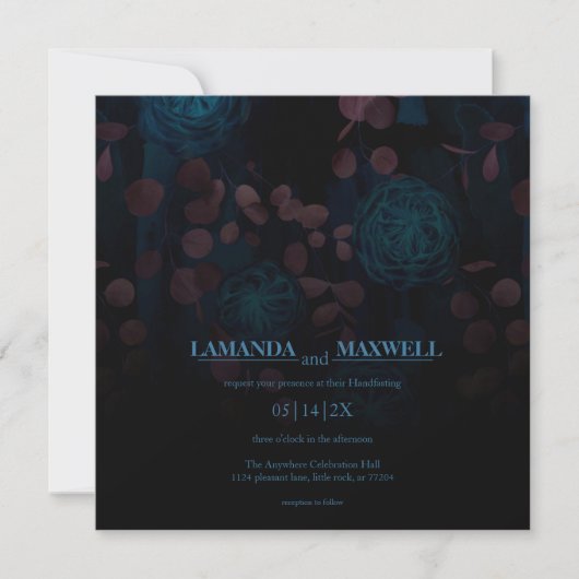 Invitation Floral gothique Fleurs Bleues Fleurs Bleues Bleues (Devant)