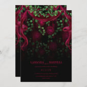 Invitation Floral gothique foncé Fuchsia Mariage à la main (Devant / Derrière)