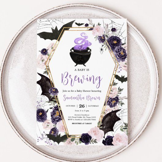 Invitation Floral gothique Halloween Baby shower de café