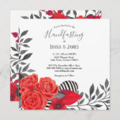 Invitation Floral gothique | Mariage à main rouge et noir (Devant / Derrière)