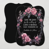 Invitation Floral gothique rose Enregistrer la date (Devant / Derrière)