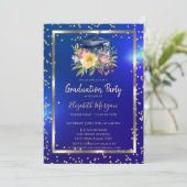 Invitation Floral Grad Casquette Marine Blue Graduation (Debout devant)