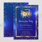 Invitation Floral Grad Casquette Marine Blue Graduation (Devant / Derrière)