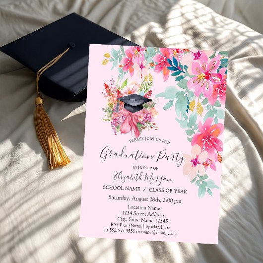 Invitation Floral Grad Casquette, Spring Flowers Graduation