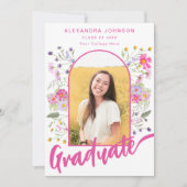 Invitation Floral Graduate Photo Pink Script Graduate Party (Devant)