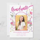 Invitation Floral Graduate Photo Pink Script Graduate Party (Devant)