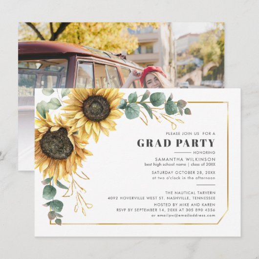 Invitation Floral Graduation 2024 Photo Grad Party (Devant / Derrière)