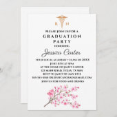 Invitation Floral Graduation Infirmière Typographie Cherry Bl (Devant / Derrière)