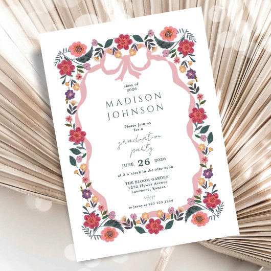 Invitation Floral Graduation Party Ribbon Frame