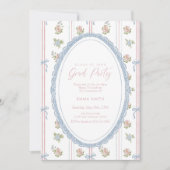 Invitation Floral Graduation Photo Announcement Card Blue Bow (Devant)