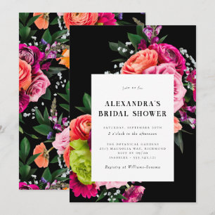 Invitation Floral gras Fête des mariées noire et rose magen