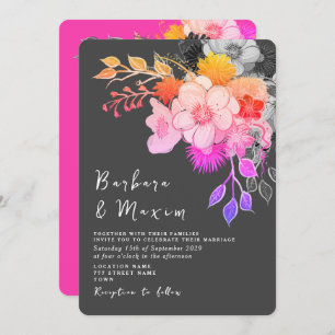 Invitation Floral Gras rose et noir Mariage