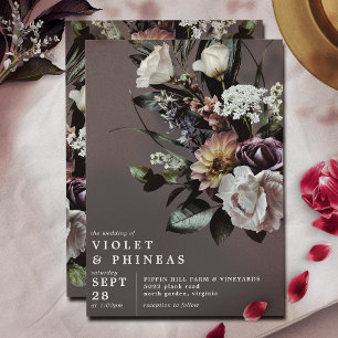 Invitation Floral gras sur gris charbon foncé   Mariage moder