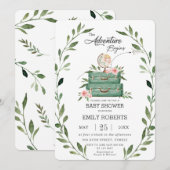 Invitation Floral Green Adventure Baby shower Voyage (Devant / Derrière)
