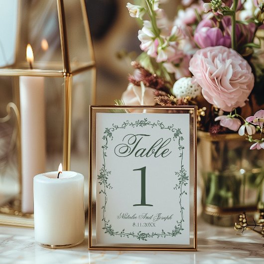Invitation Floral Green Botanical Wedding Table Number