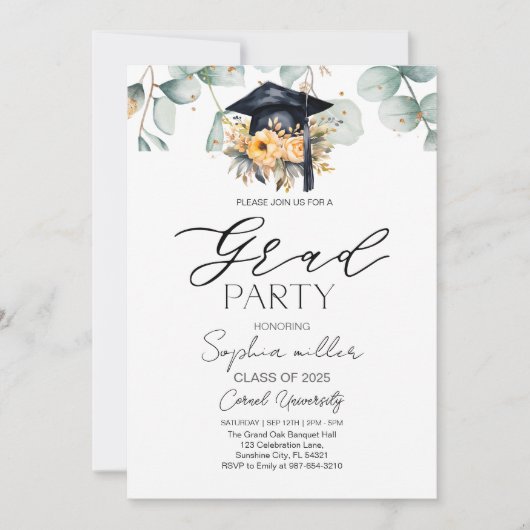 Invitation Floral Green Foliage Graduage Party (Devant)