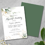 Invitation Floral Green Gold Brunch & Fête des mariées Bubbly<br><div class="desc">Un élégant brunch d'été fleuri et moderne et une invitation à la douche à la nuptiale bubbly vous propose un bouquet d'aquarelle pastel douce, de feuille d'or et de verdure feuillue dans les tons blanc ivoire, avec des feuilles botaniques vert émeraude luxuriants. Personnalisez ce joli brunch floral doré et vert...</div>