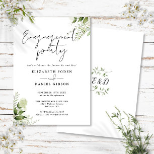 Invitation Floral Green Party Black and White