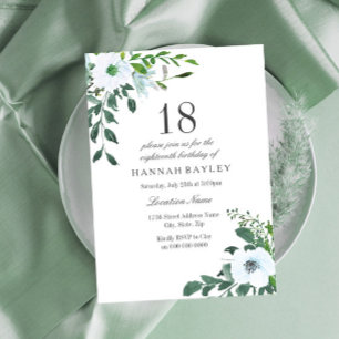 Invitation Floral Greenery 18e anniversaire de fête Invitatio