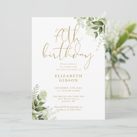 Invitation Floral Greenery 70e fête d'anniversaire (Debout devant)