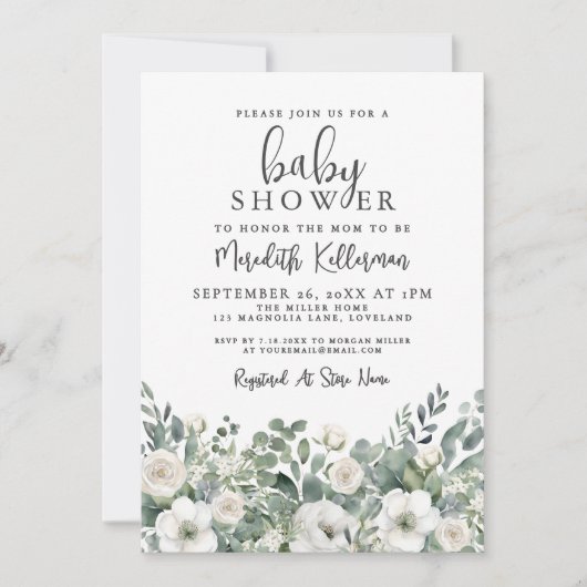 Invitation Floral Greenery Eucalyptus Baby Shower (Devant)